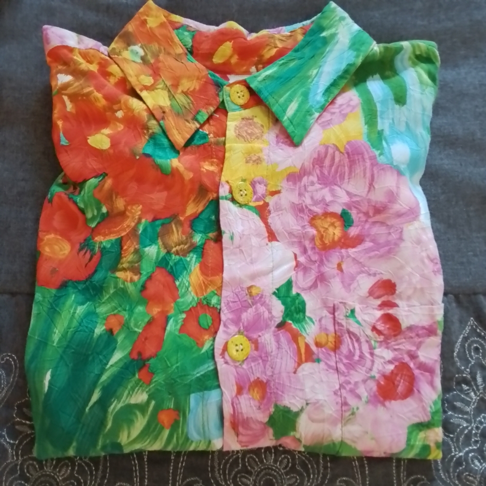 Vintage Jams World Retro Rayon Bouquet Burst SS Button Down Shirt - M - Picture 7 of 13